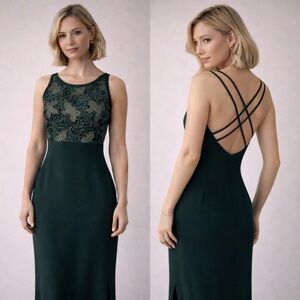 Vintage Gown, Fairweather, Black/Gold, Halter, Open Back Maxi, Women’s US M